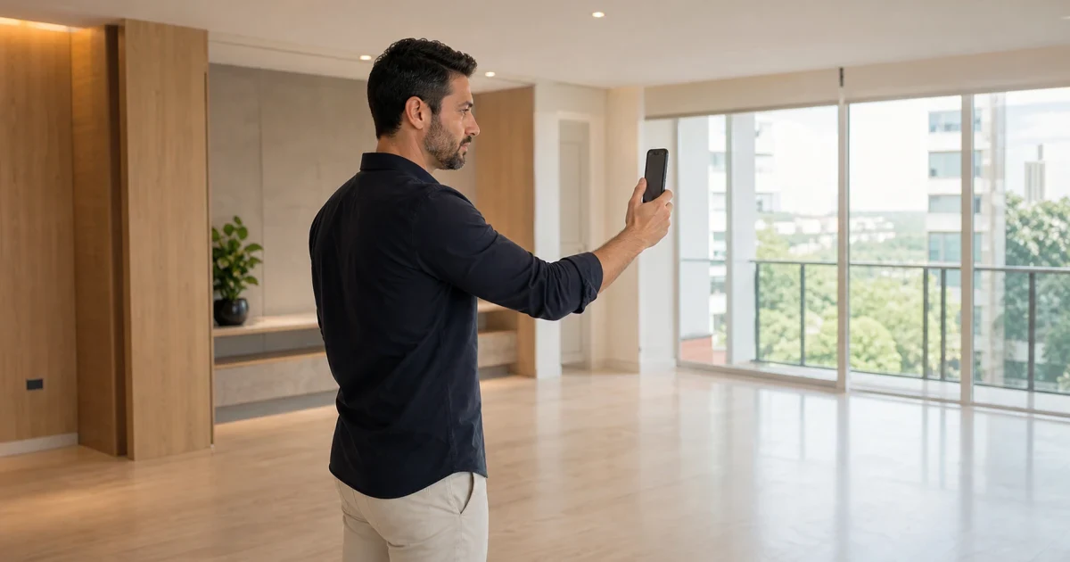 Apartamento vazio sendo registrado com o celular depois da desocupação